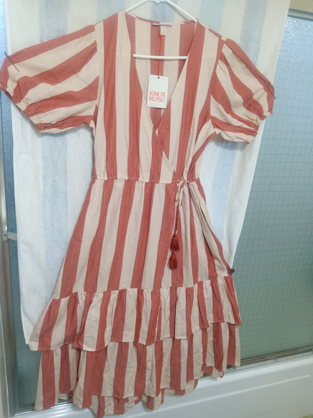 Knox Rose Kids' Red & Cream Striped Wrap Dress